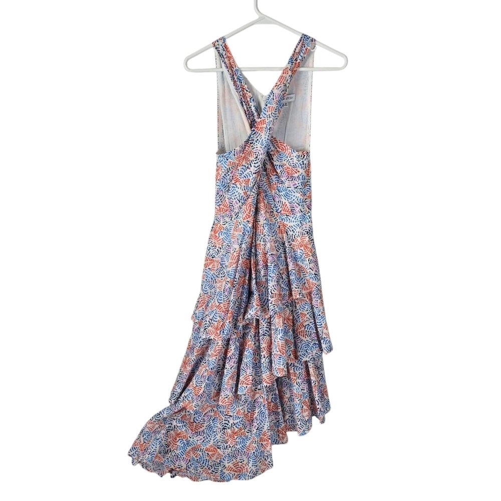 Willa Story Mia Ruffled Tiered Asymmetrical Halter Midi Sundress XS Euro Summer